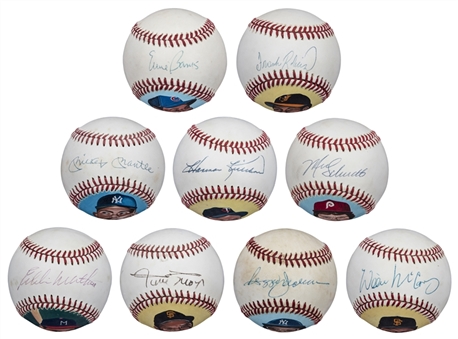 Lot of (9) 500 Home Run Club Single Signed Baseballs Painted By Mike Freese (PSA/DNA PreCert) 